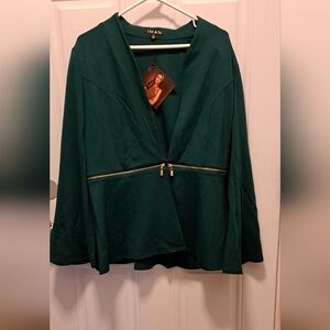 NWT IMAN Womens Bell Sleeve Blazer Jacket Convertible Zipper, Evergreen, XL